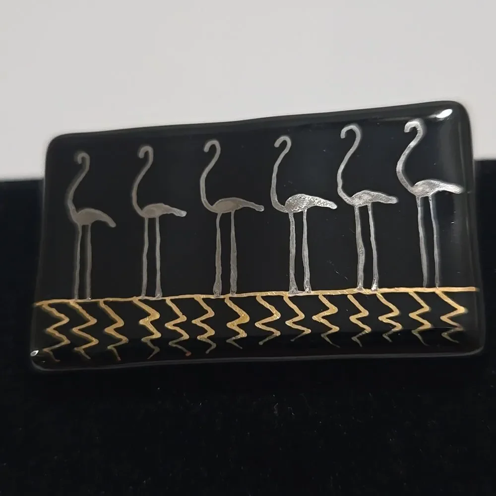 Black Glass Flamingo Brooch